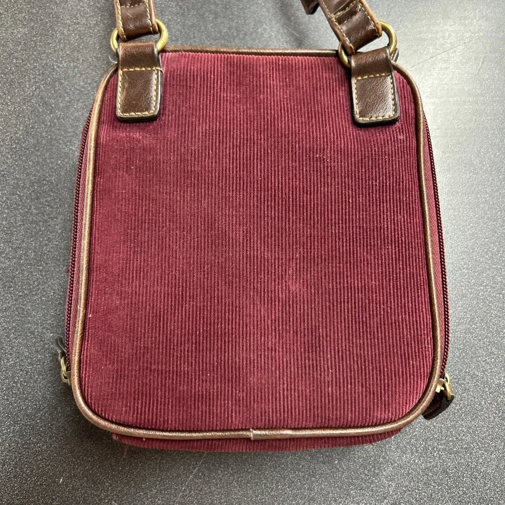 Vtg 90s Corduroy Canvas Leather Purse Crossbody Mini Bag Contempo Casuals